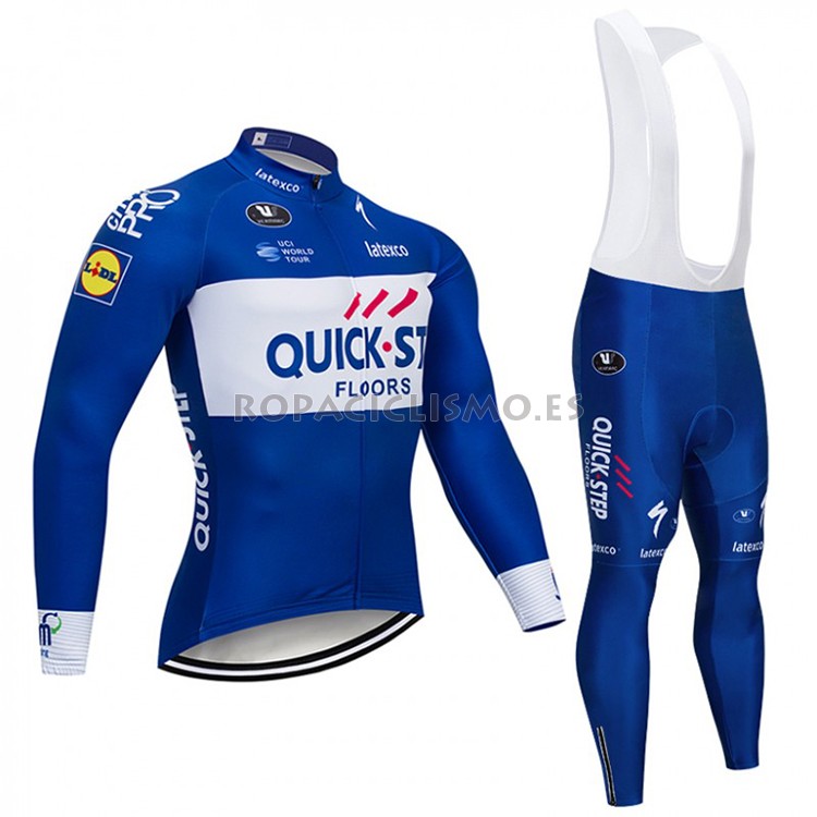 2018 Maillot Quick Step Floors Tirantes Mangas Largas Azul y Bla